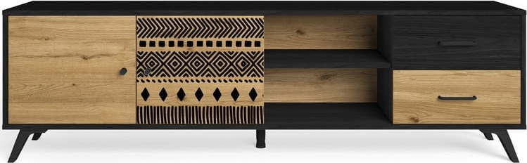 Černý/přírodní TV stolek v dekoru dubu 181x53 cm Africa – Marckeric Marckeric